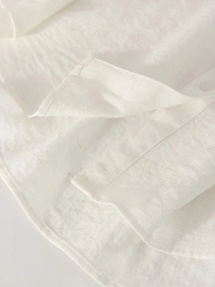 Linen Blue Button Down Shirt For Women Luxury Oversize Tops Summer Long Sleeve Basic Thin Women's White Linen Shirts Ladies Pink
