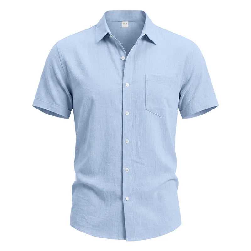 European and American Linen Top Men's Retro Casual Short-Sleeved Lapel Loose Beach Button-Up Shirt