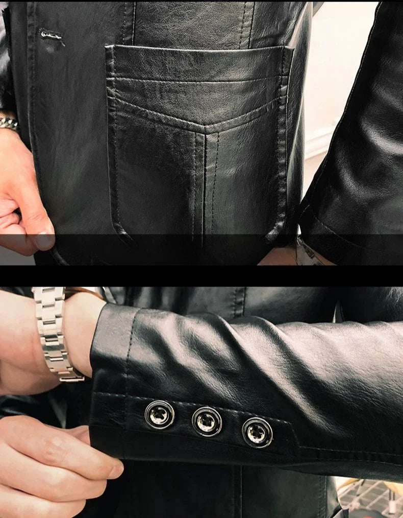 Leather Jacket for Men Thin Coats Slim Fit Spring Autumn Handsome Vintage Man Suits and Blazers Clothing Casual Clothes Original