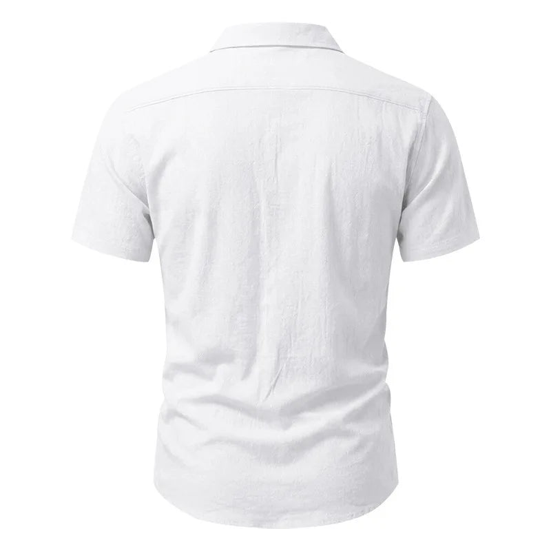 European and American Linen Top Men's Retro Casual Short-Sleeved Lapel Loose Beach Button-Up Shirt