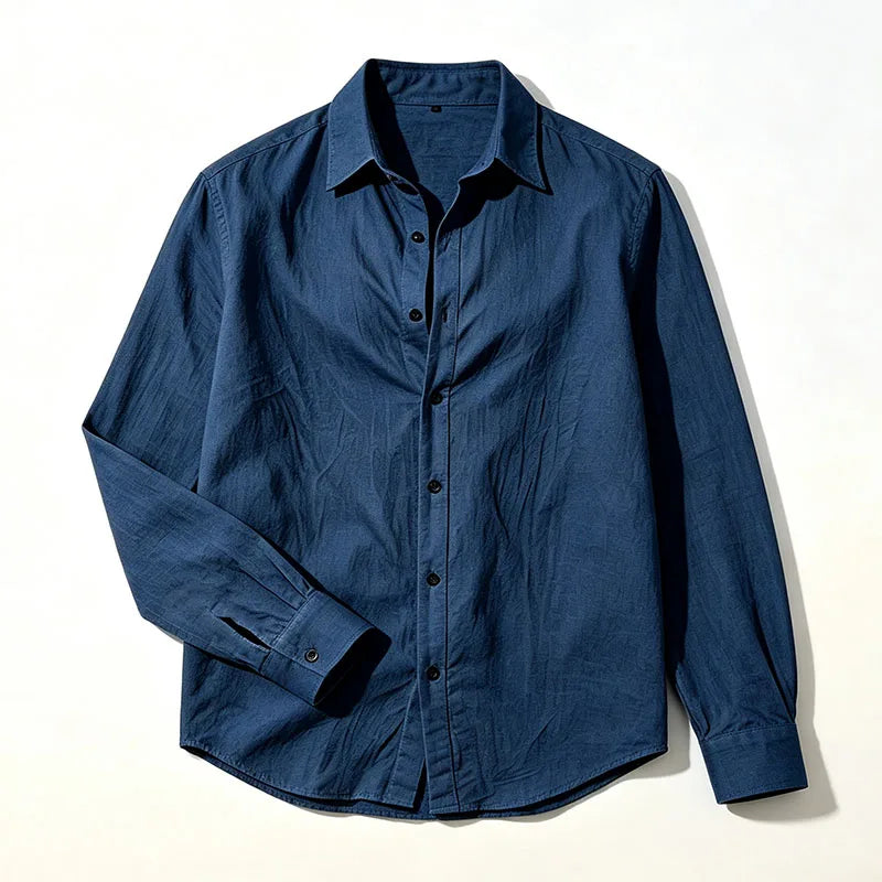 Men's Linen Shirt Spring Autumn Casual Long Sleeve Button Up Shirt Loose Fit Textured Top Lightweight Resort Wear for Men
