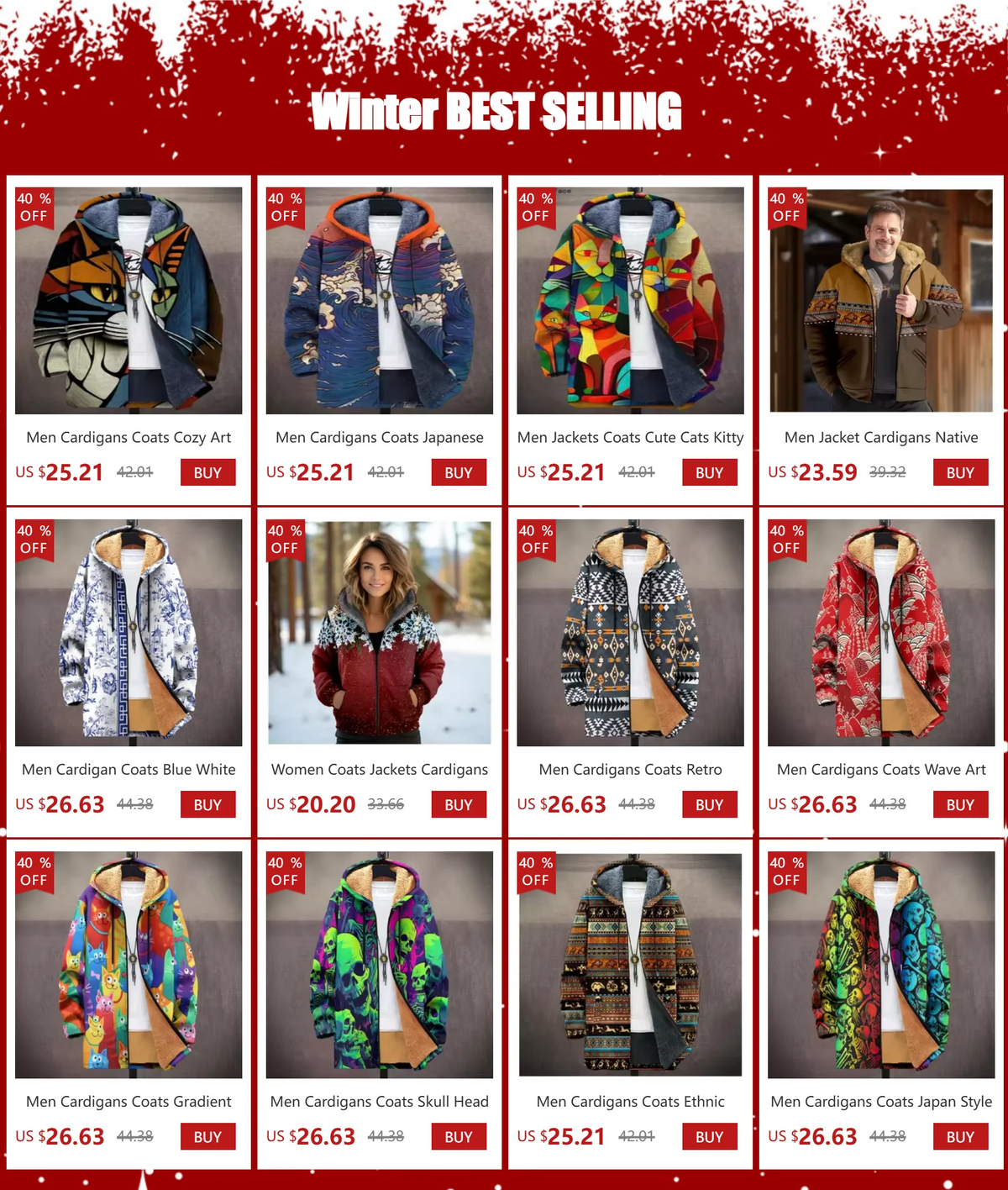 Men Cardigans Coats Wave Art Graphics Printed Japanese Style Plush Thick Winter Jackets Casual Streetwear for Unisex Clothing