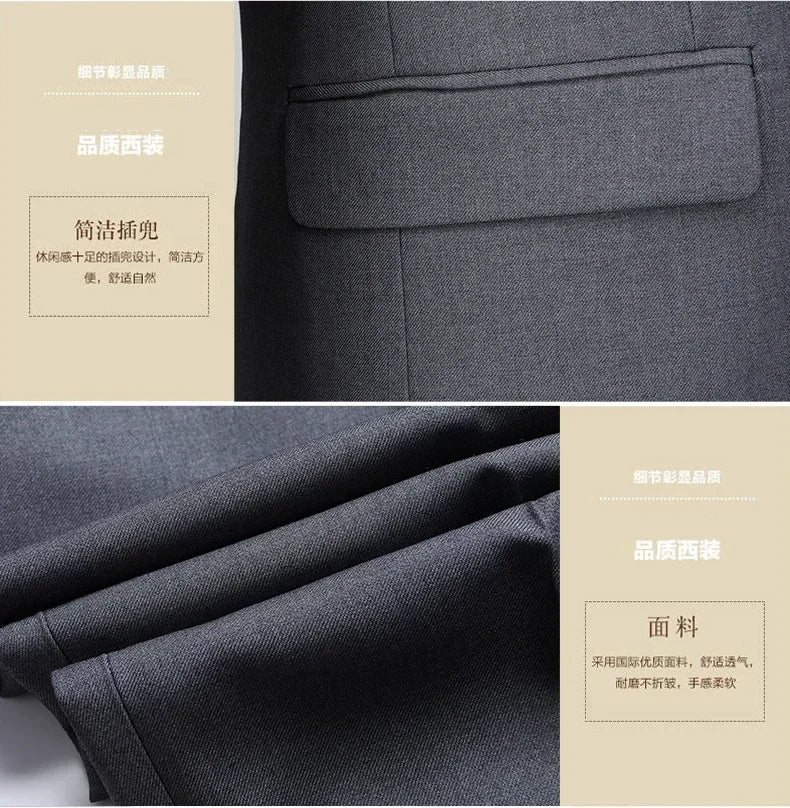 Suit (Blazer+Pants) Men's Fashion Business Outdoor Gentleman Trend Solid Color Casual Slim-fit Wedding Host Gentleman Suit S-6XL