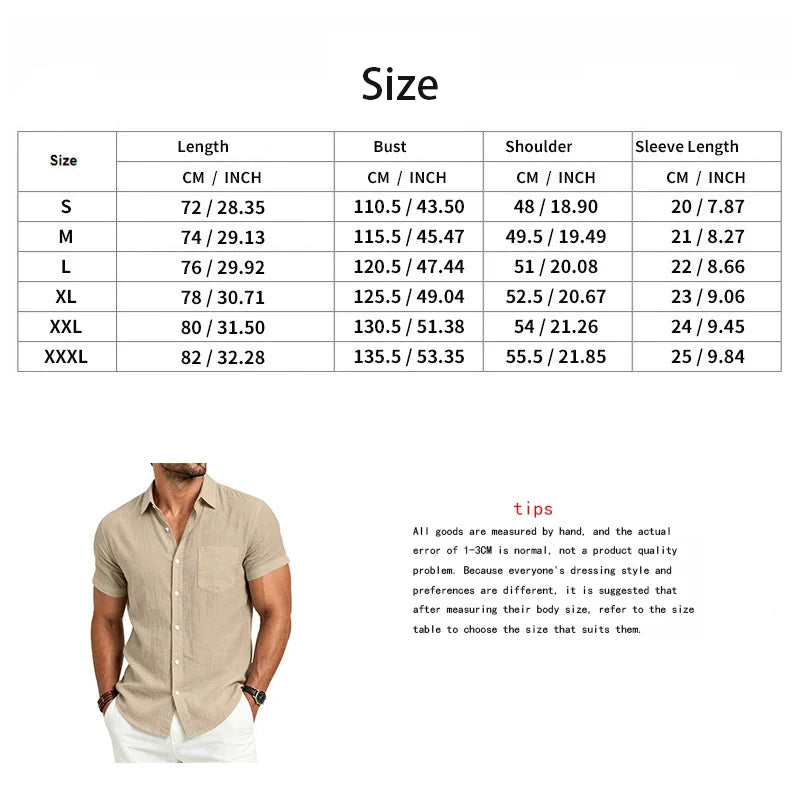 European and American Linen Top Men's Retro Casual Short-Sleeved Lapel Loose Beach Button-Up Shirt