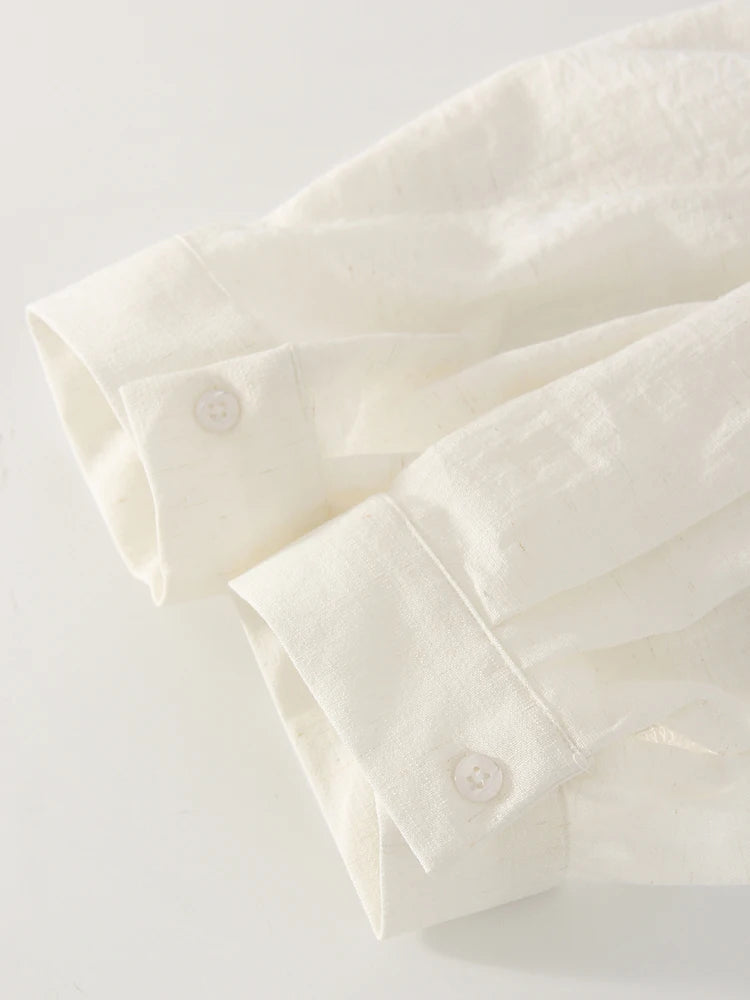 Linen Blue Button Down Shirt For Women Luxury Oversize Tops Summer Long Sleeve Basic Thin Women's White Linen Shirts Ladies Pink