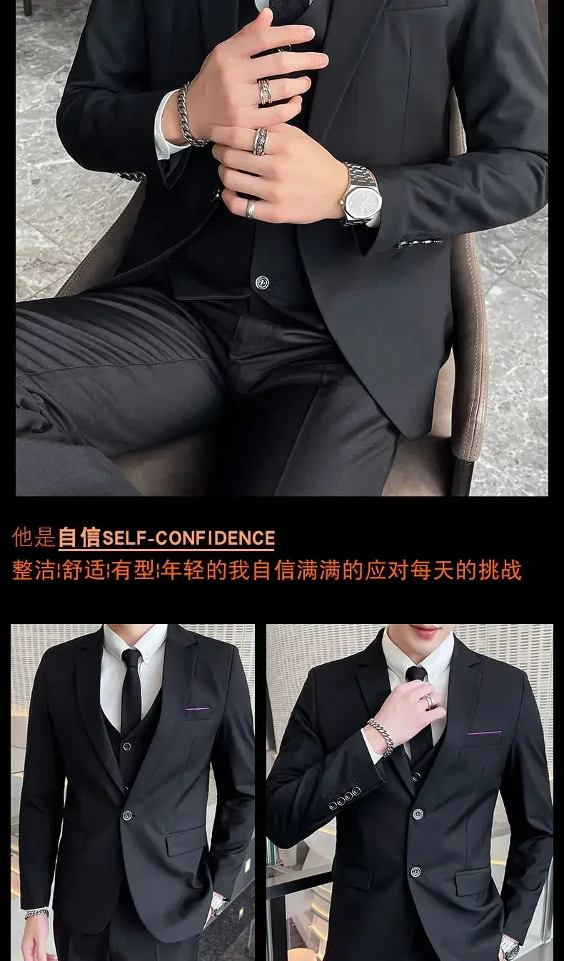 Suit (Blazer+ Vest + Pants) Men's Fashion Casual Outdoor Gentleman Business Wedding Formal Dress British Style Wedding Suit