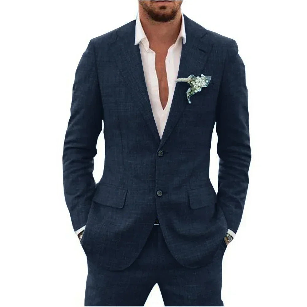 Men's Suits Casual Coat fitted tuxedo for groomsmen linen suit Full men's suits 2-piece jacket and pants Summer beach
