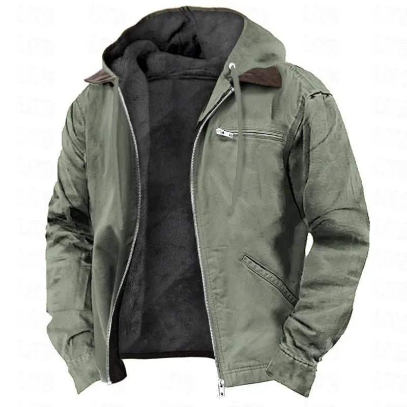 Jacket man 2026 casual coat casual European exclusive solid-color hooded cotton casual men's wear fleece zipper pocket jackets