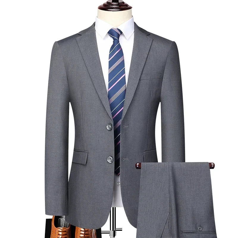 Suit (Blazer+Pants) Men's Fashion Business Outdoor Gentleman Trend Solid Color Casual Slim-fit Wedding Host Gentleman Suit S-6XL