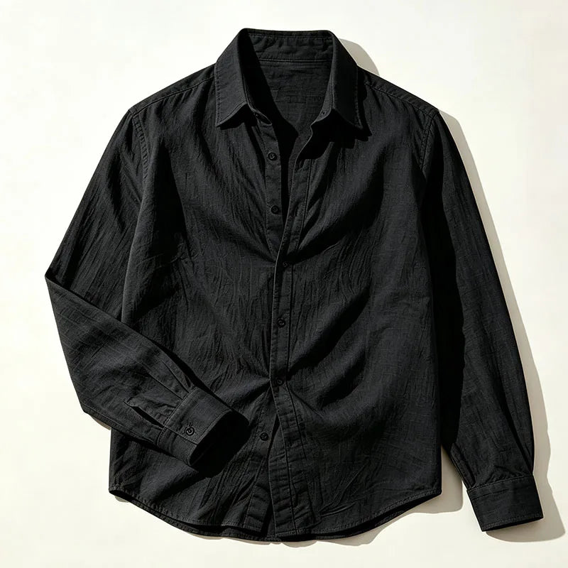Men's Linen Shirt Spring Autumn Casual Long Sleeve Button Up Shirt Loose Fit Textured Top Lightweight Resort Wear for Men
