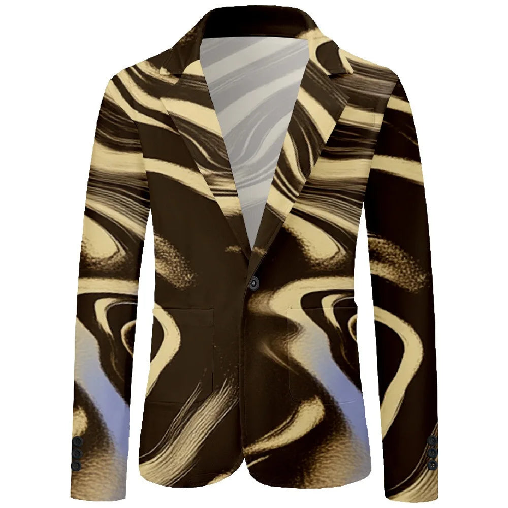 Men Blazer Rural Terraces Print One Button Vintage Casual Coat Business Parties Nightclub Art Jacket Slim Fit Blazers Outfit