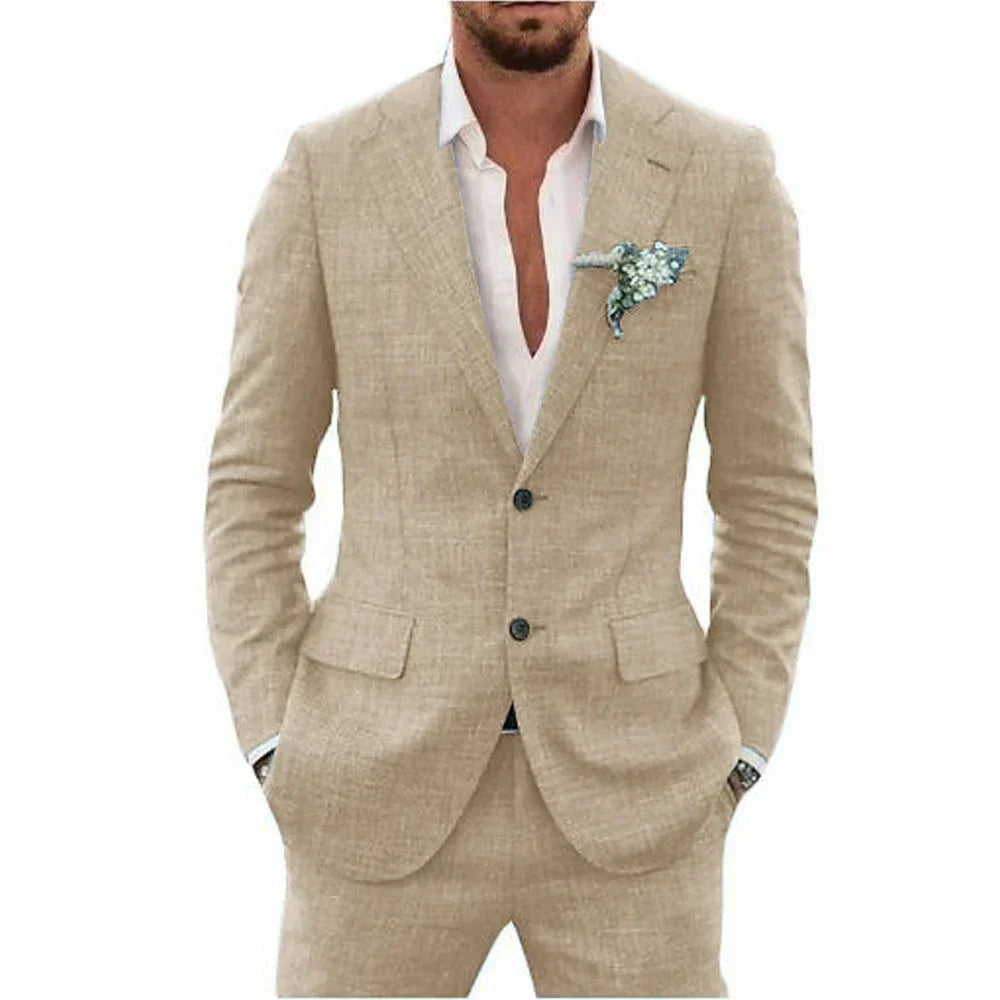 Men's Suits Casual Coat fitted tuxedo for groomsmen linen suit Full men's suits 2-piece jacket and pants Summer beach