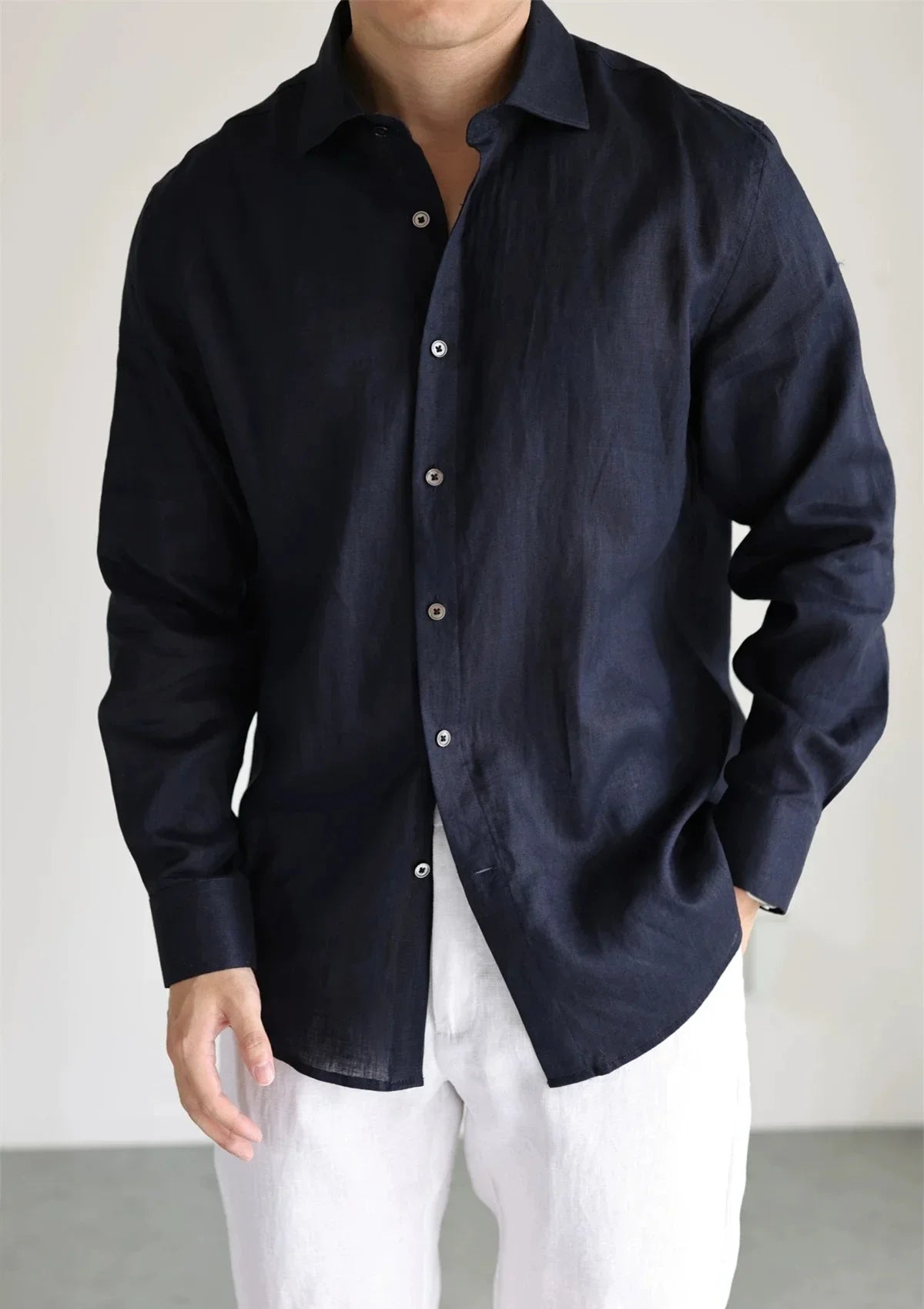 Men's Linen Shirt Cotton Blend Long Sleeve Button Down Casual Loose Fit Summer Breathable Tops Old Money Aesthetic Solid Color