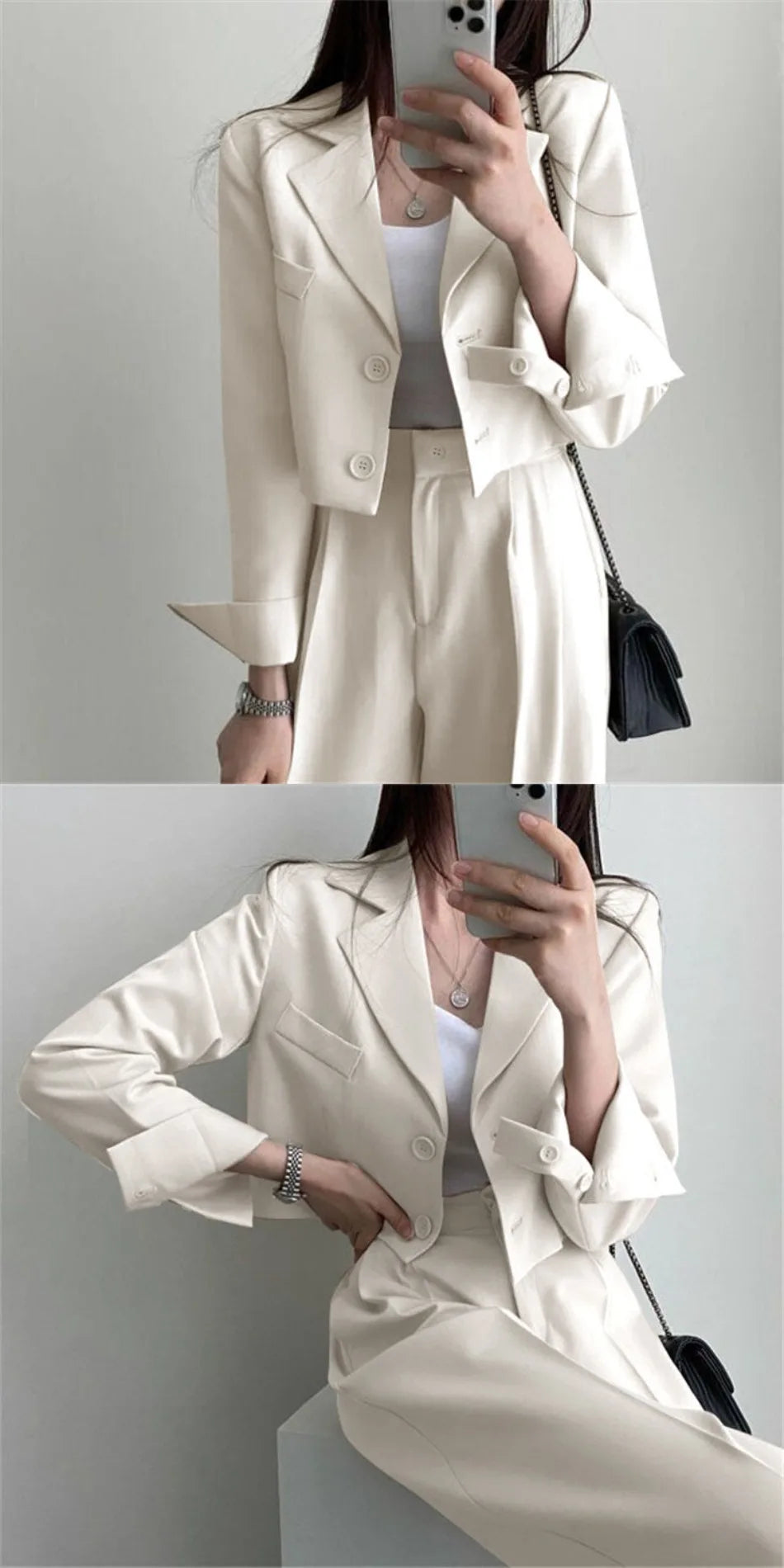 Suit Coat 2 Piece Set Women Blazer Jacket Straight Pants.