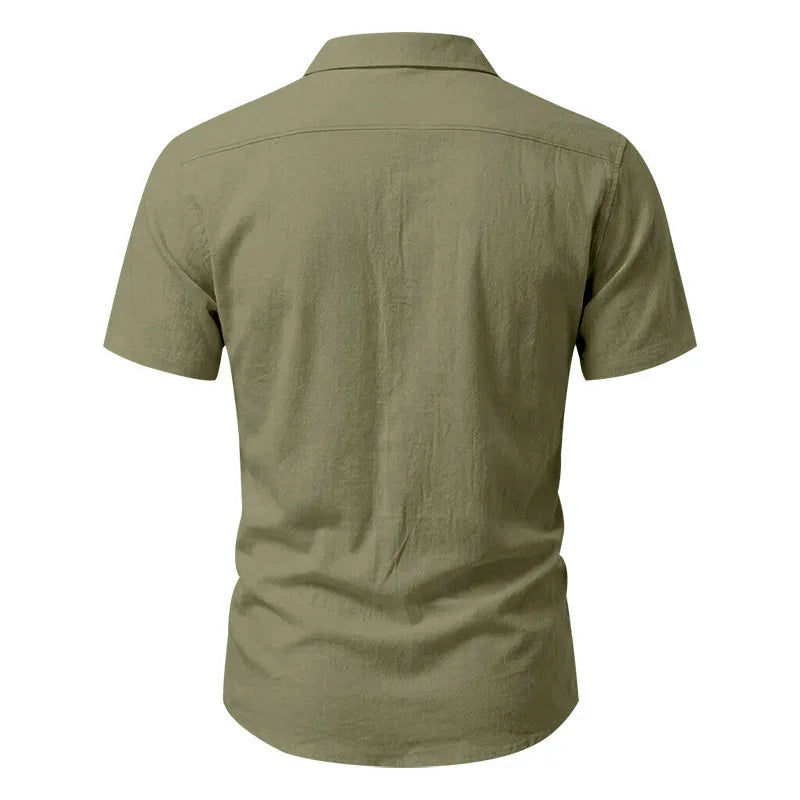 European and American Linen Top Men's Retro Casual Short-Sleeved Lapel Loose Beach Button-Up Shirt