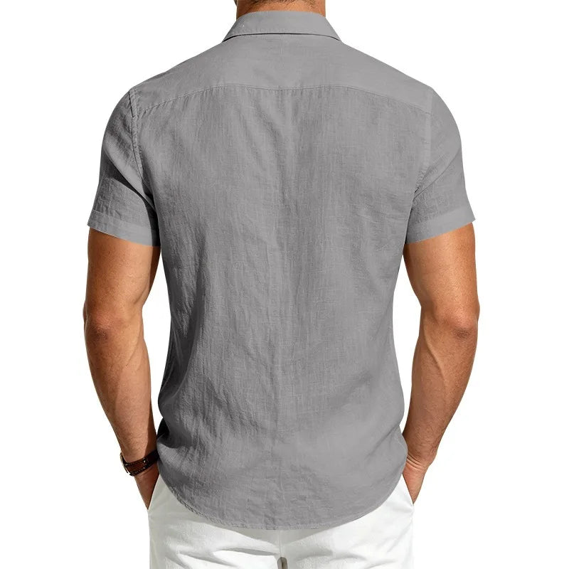 European and American Linen Top Men's Retro Casual Short-Sleeved Lapel Loose Beach Button-Up Shirt