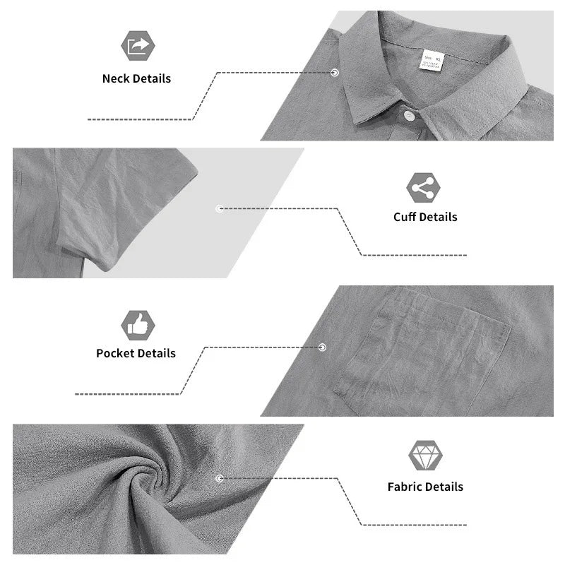European and American Linen Top Men's Retro Casual Short-Sleeved Lapel Loose Beach Button-Up Shirt