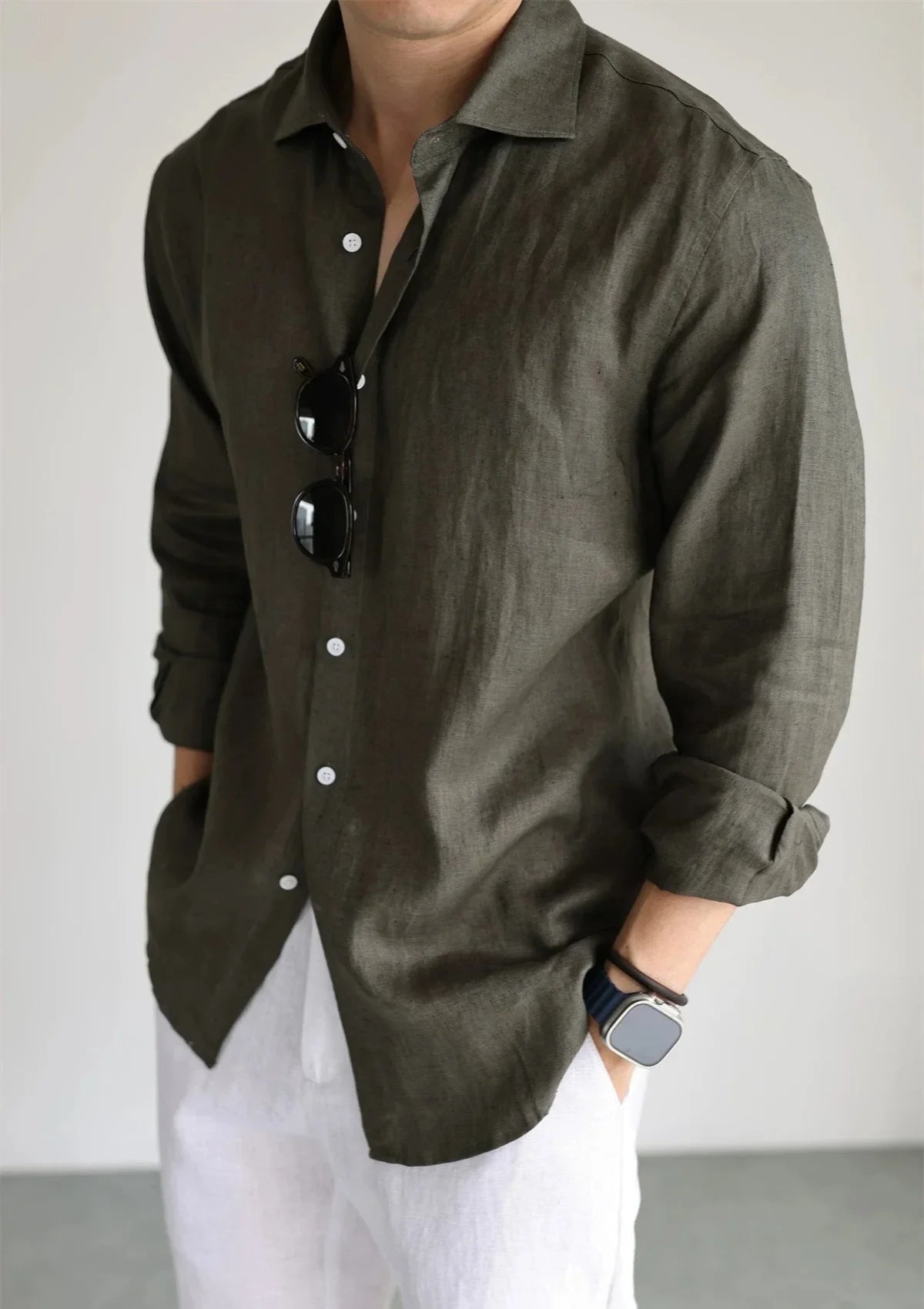 Men's Linen Shirt Cotton Blend Long Sleeve Button Down Casual Loose Fit Summer Breathable Tops Old Money Aesthetic Solid Color