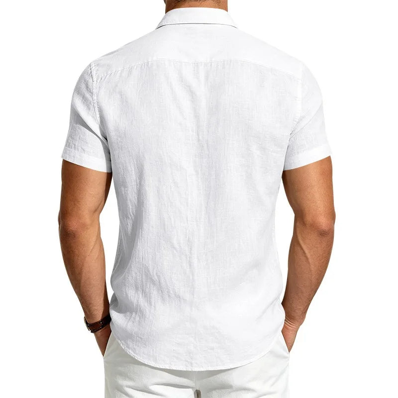 European and American Linen Top Men's Retro Casual Short-Sleeved Lapel Loose Beach Button-Up Shirt