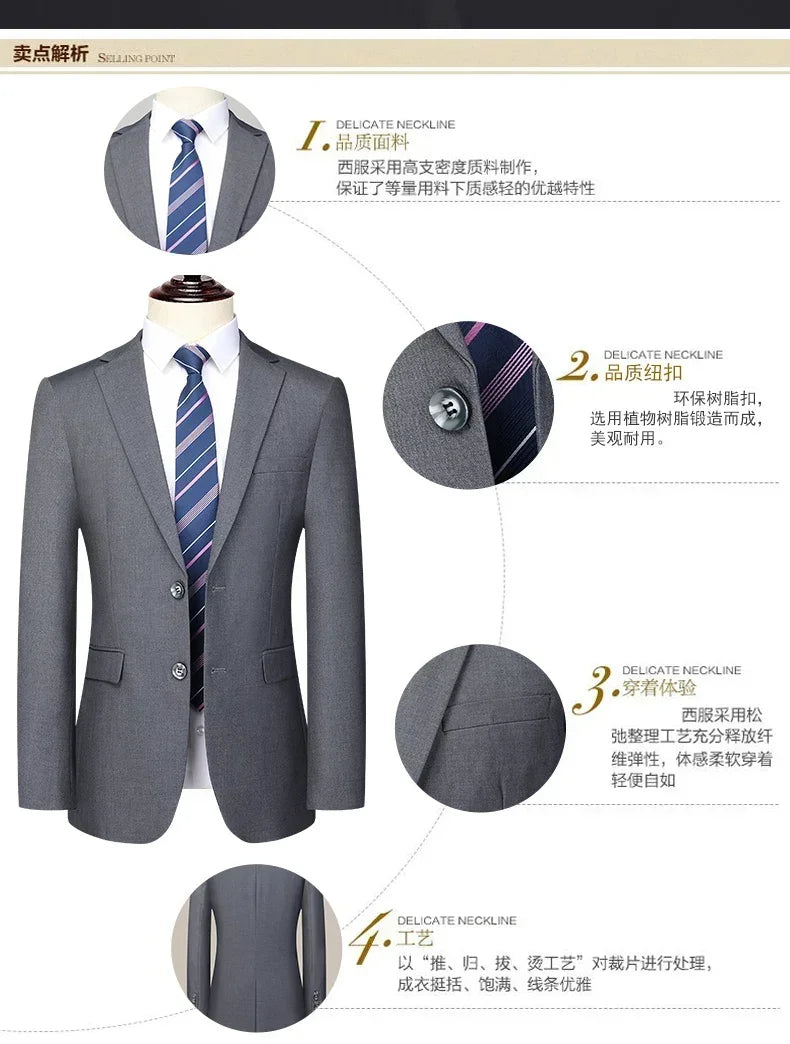Suit (Blazer+Pants) Men's Fashion Business Outdoor Gentleman Trend Solid Color Casual Slim-fit Wedding Host Gentleman Suit S-6XL