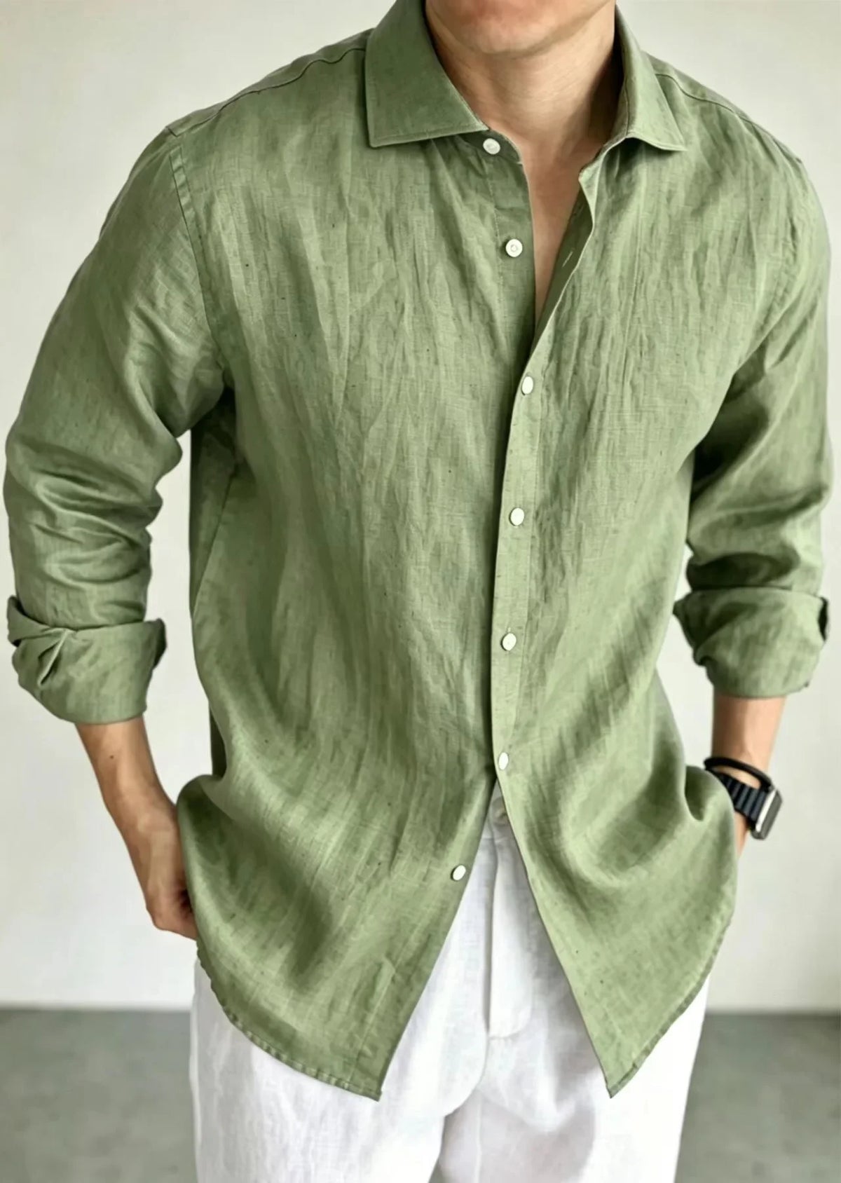 Men's Linen Shirt Cotton Blend Long Sleeve Button Down Casual Loose Fit Summer Breathable Tops Old Money Aesthetic Solid Color