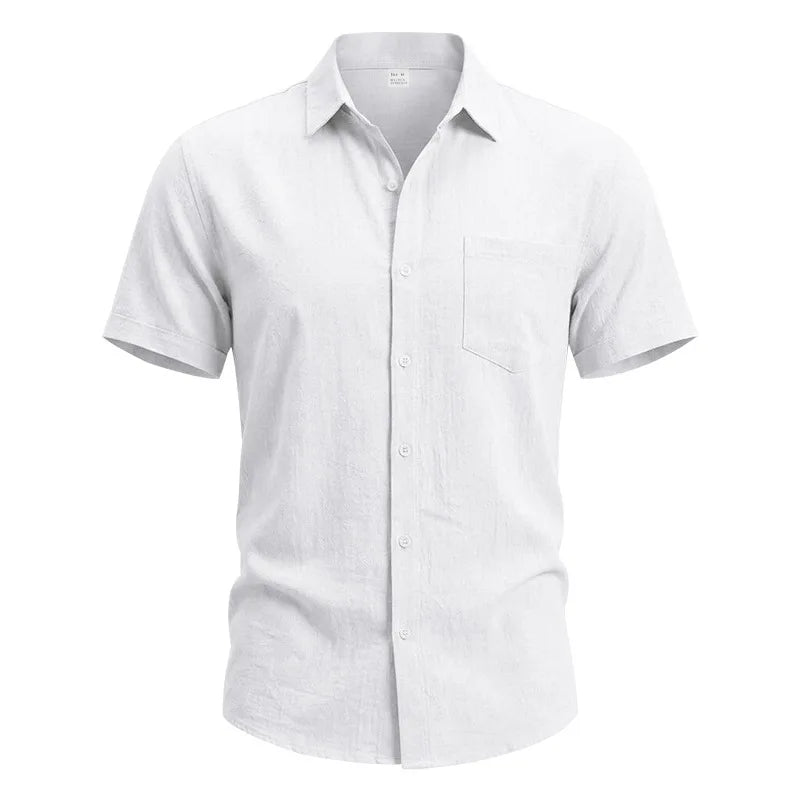 European and American Linen Top Men's Retro Casual Short-Sleeved Lapel Loose Beach Button-Up Shirt