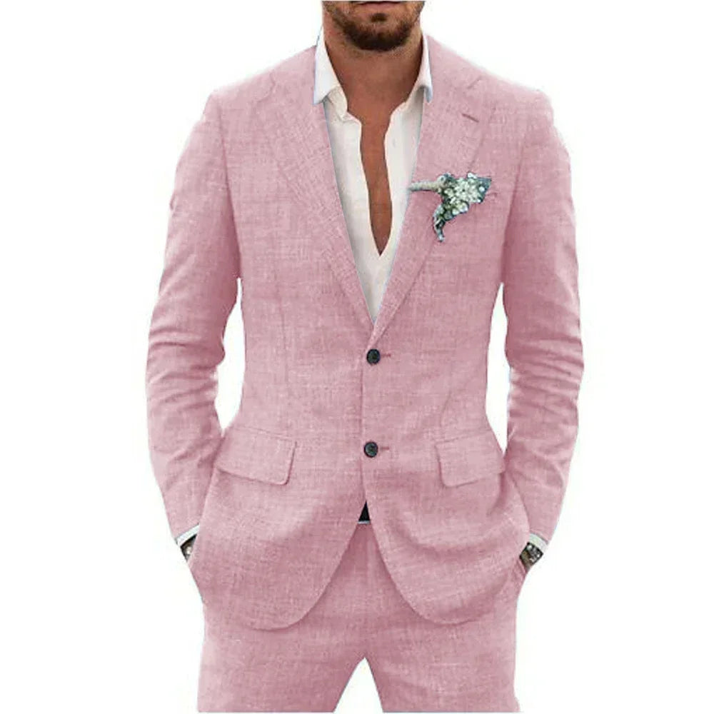 Men's Suits Casual Coat fitted tuxedo for groomsmen linen suit Full men's suits 2-piece jacket and pants Summer beach