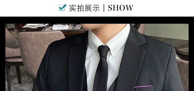 Suit (Blazer+ Vest + Pants) Men's Fashion Casual Outdoor Gentleman Business Wedding Formal Dress British Style Wedding Suit