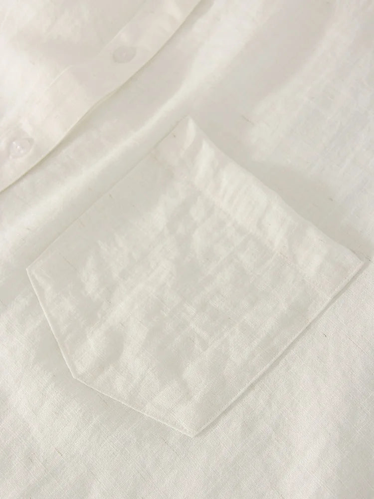 Linen Blue Button Down Shirt For Women Luxury Oversize Tops Summer Long Sleeve Basic Thin Women's White Linen Shirts Ladies Pink