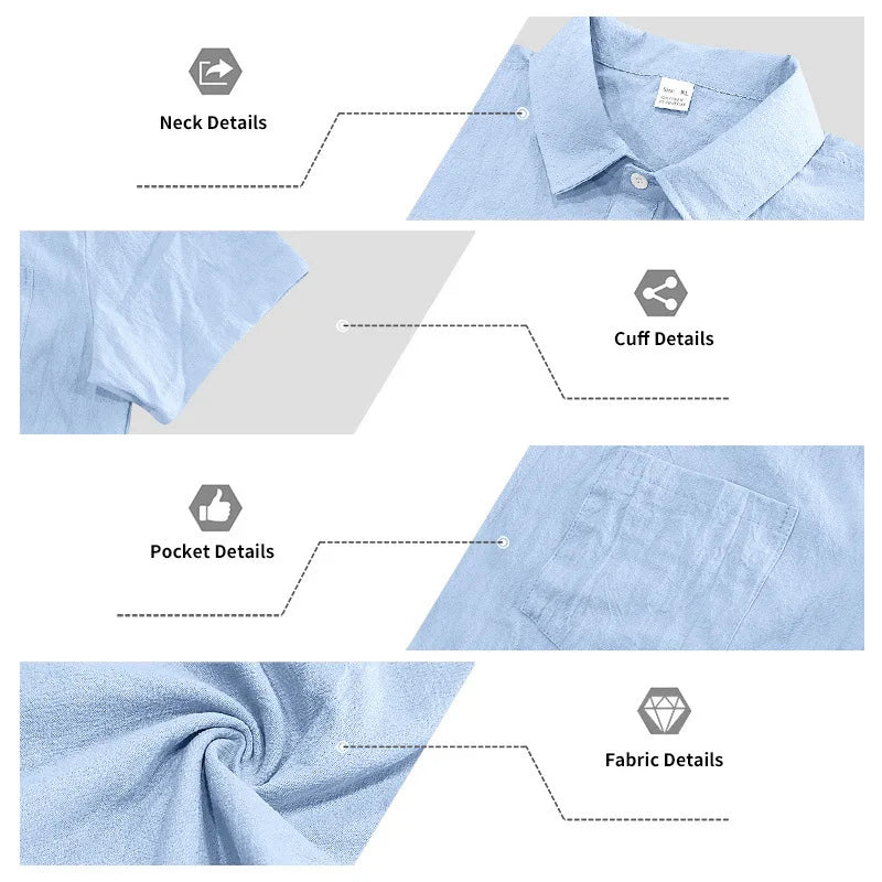 European and American Linen Top Men's Retro Casual Short-Sleeved Lapel Loose Beach Button-Up Shirt