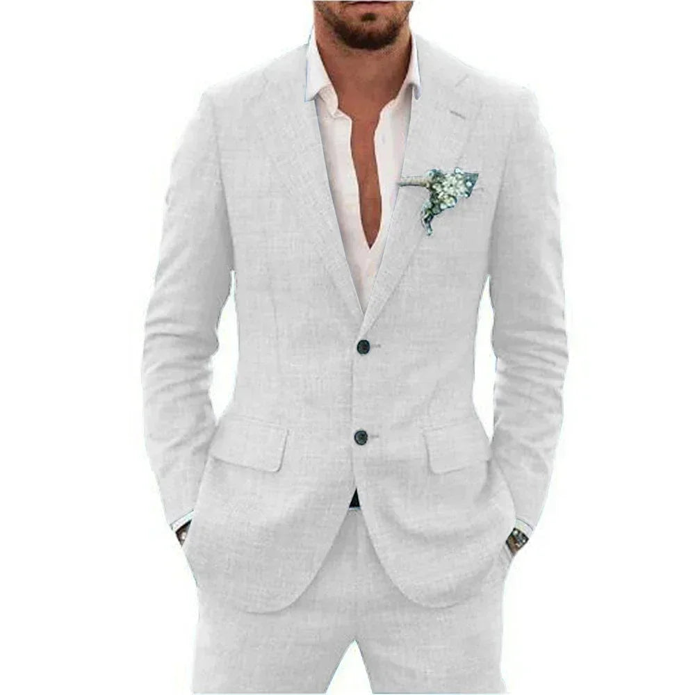 Men's Suits Casual Coat fitted tuxedo for groomsmen linen suit Full men's suits 2-piece jacket and pants Summer beach