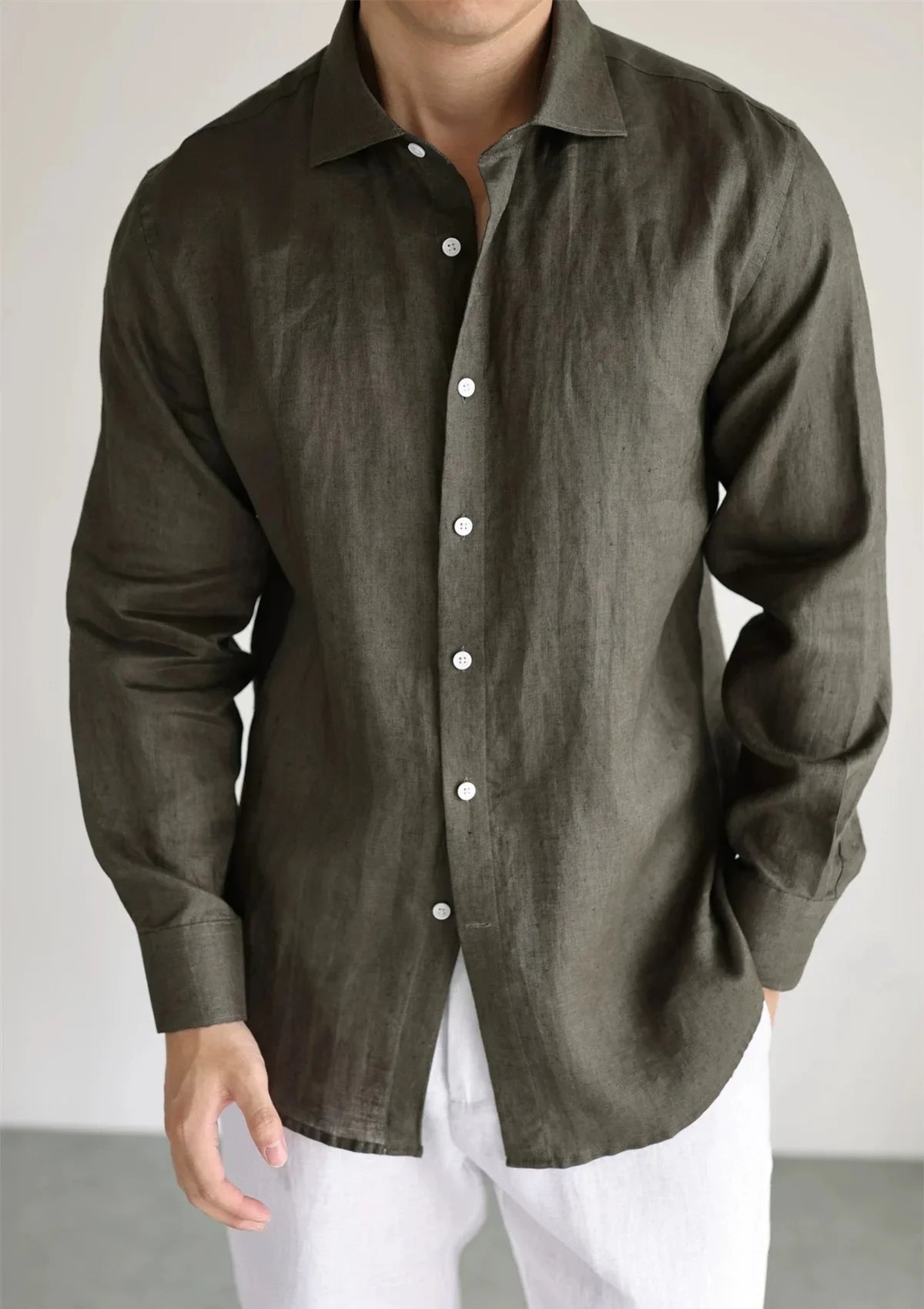 Men's Linen Shirt Cotton Blend Long Sleeve Button Down Casual Loose Fit Summer Breathable Tops Old Money Aesthetic Solid Color