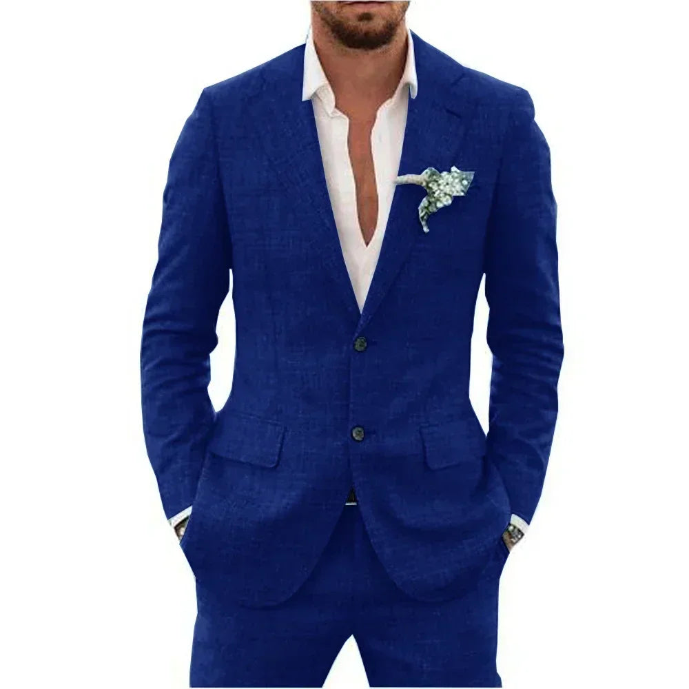 Men's Suits Casual Coat fitted tuxedo for groomsmen linen suit Full men's suits 2-piece jacket and pants Summer beach