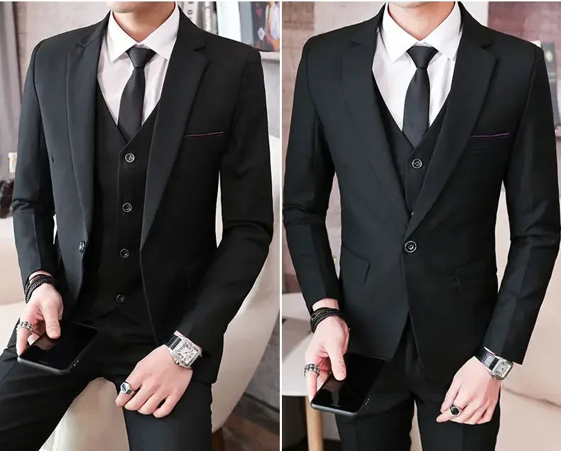 Suit (Blazer+ Vest + Pants) Men's Fashion Casual Outdoor Gentleman Business Wedding Formal Dress British Style Wedding Suit