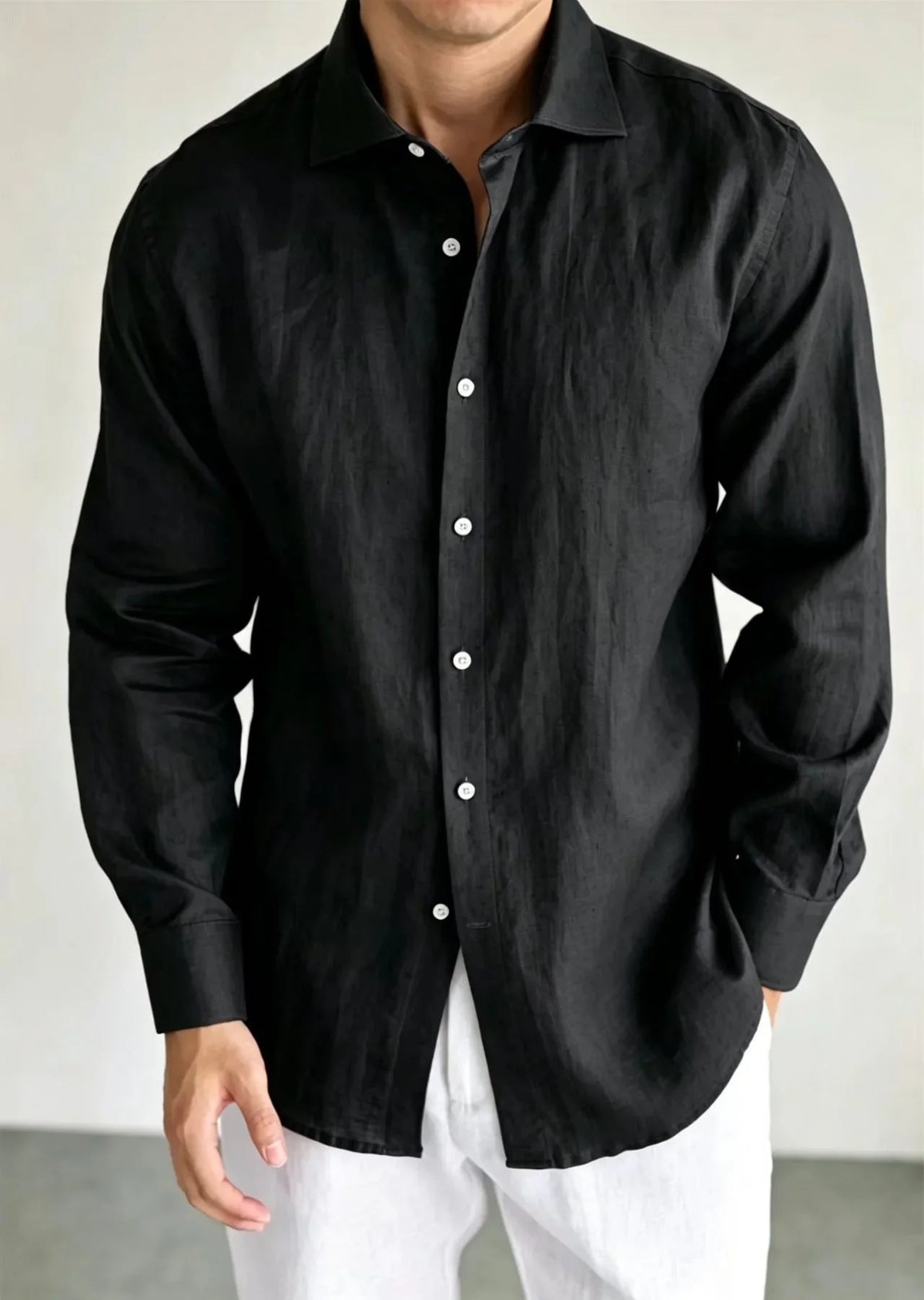 Men's Linen Shirt Cotton Blend Long Sleeve Button Down Casual Loose Fit Summer Breathable Tops Old Money Aesthetic Solid Color