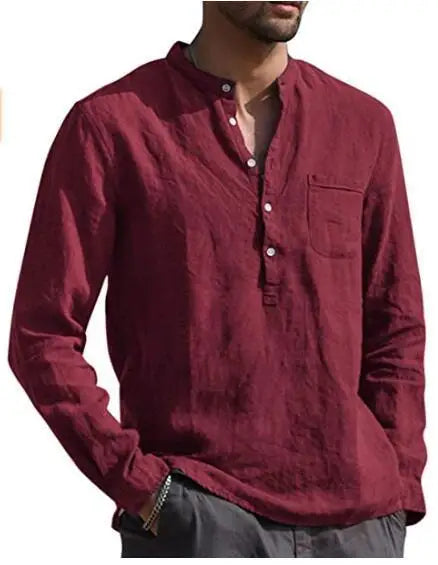 Linen Shirt Men Brief Breathable Comfy Solid Color Long Sleeve Loose Harajuku Casual Blouse Hawaiian Shirt Camisa Masculina 2022