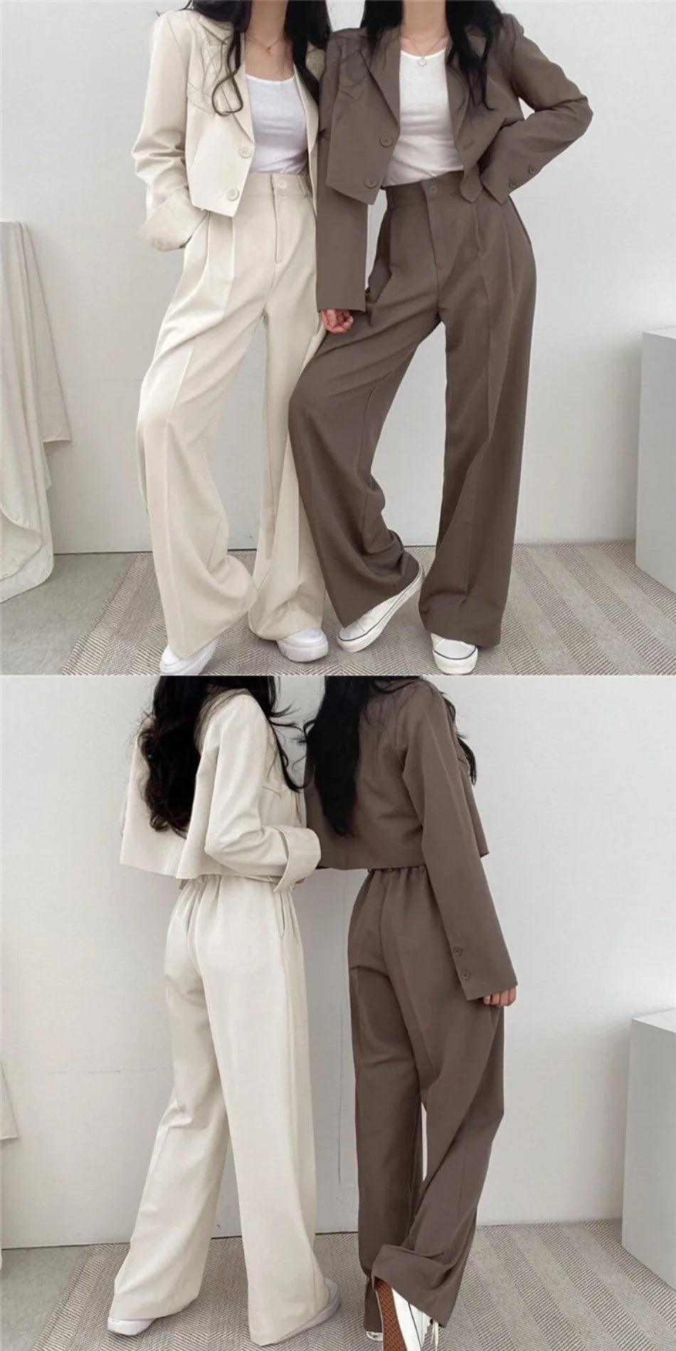 Suit Coat 2 Piece Set Women Blazer Jacket Straight Pants.