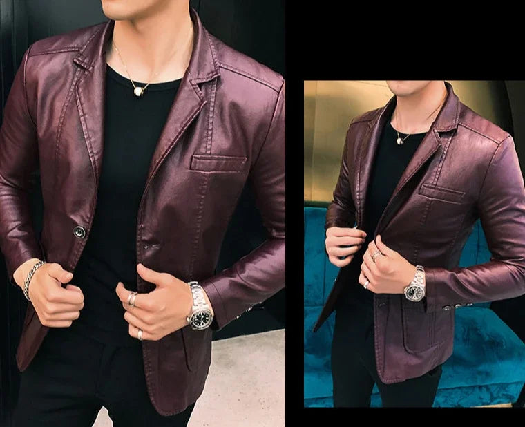 Leather Jacket for Men Thin Coats Slim Fit Spring Autumn Handsome Vintage Man Suits and Blazers Clothing Casual Clothes Original