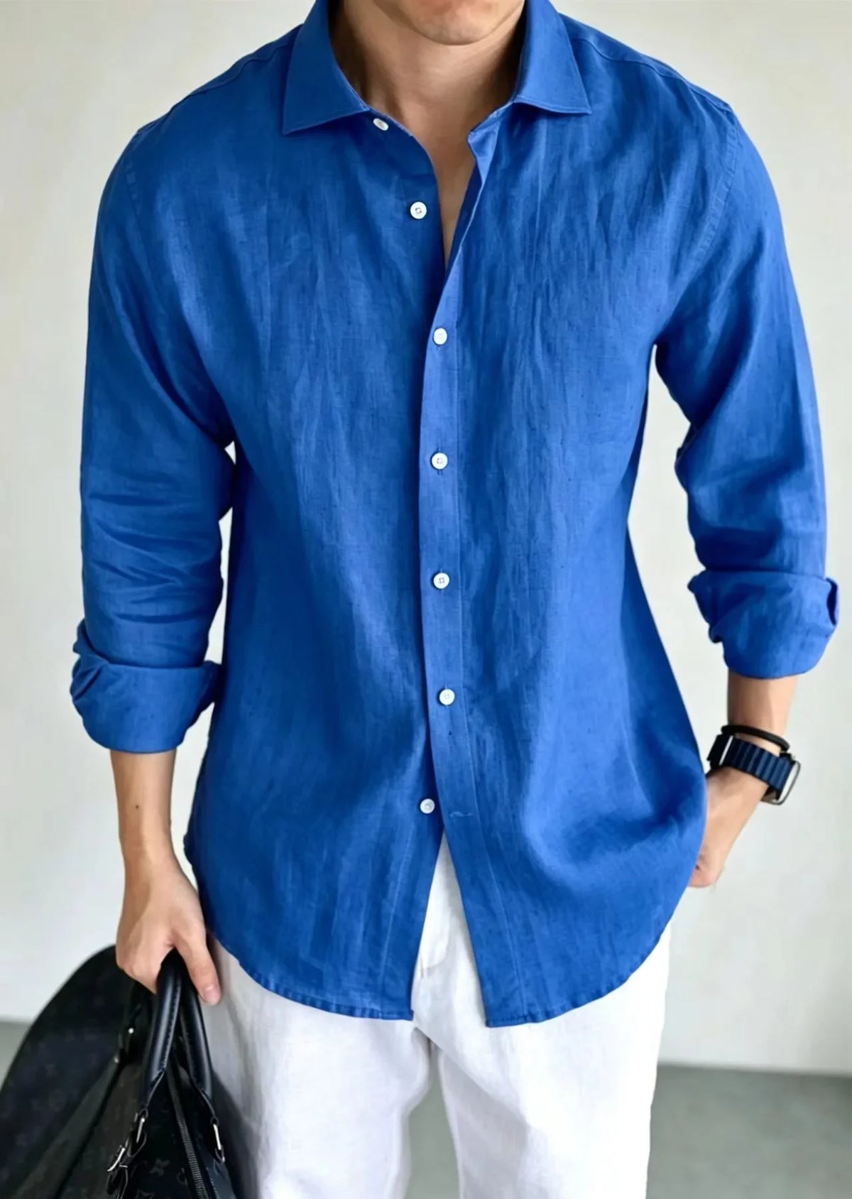 Men's Linen Shirt Cotton Blend Long Sleeve Button Down Casual Loose Fit Summer Breathable Tops Old Money Aesthetic Solid Color