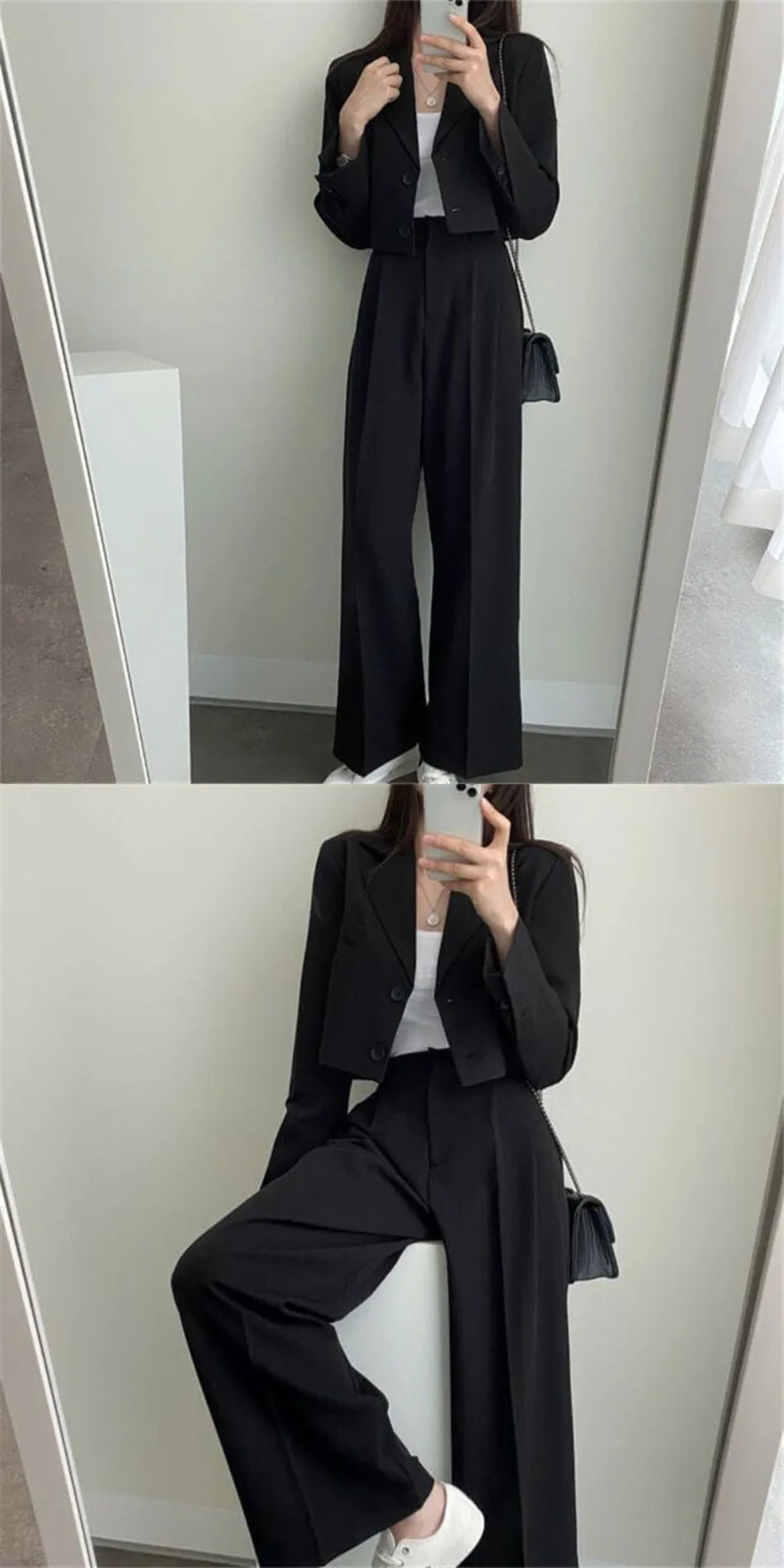 Suit Coat 2 Piece Set Women Blazer Jacket Straight Pants.