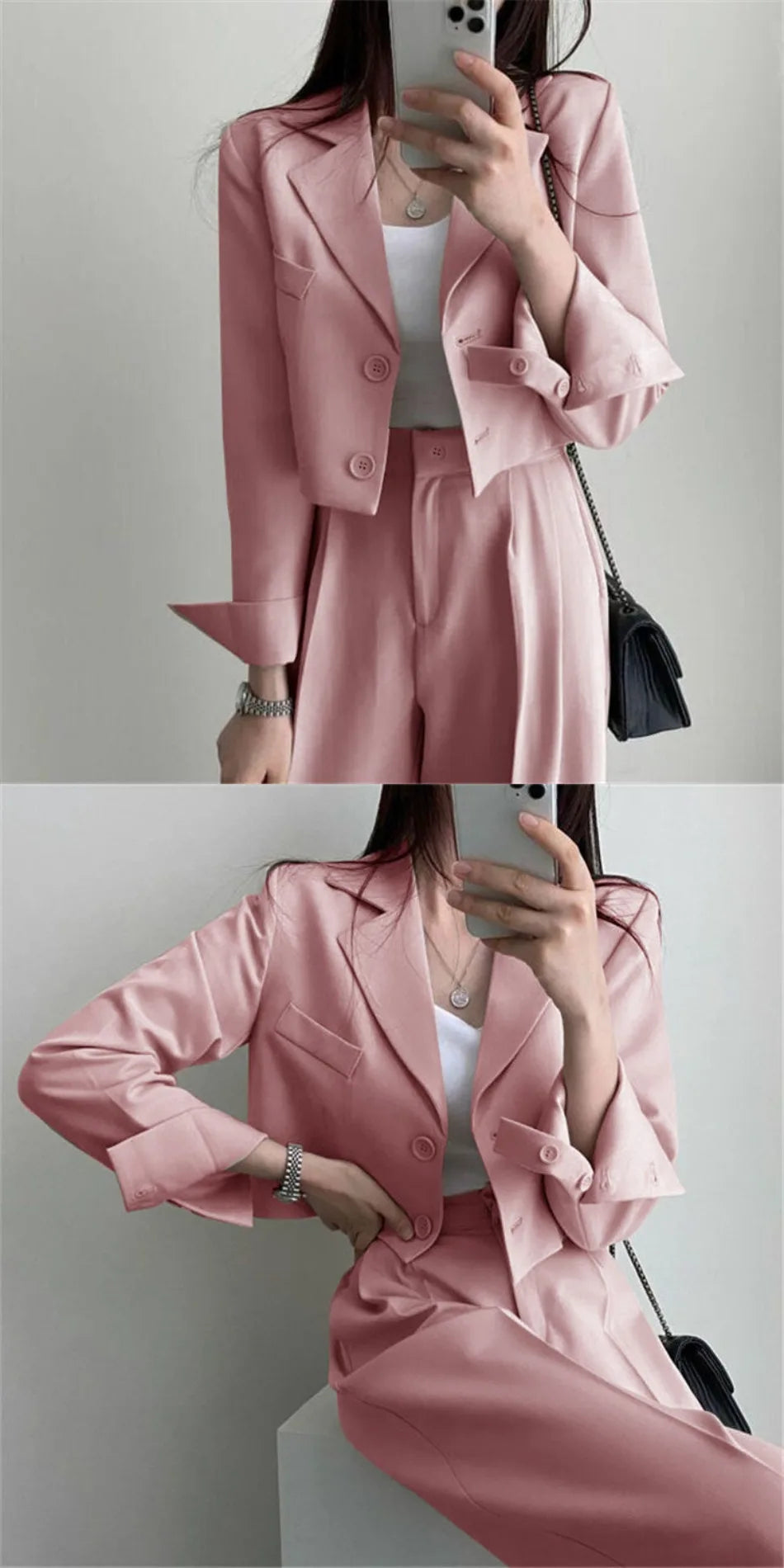 Suit Coat 2 Piece Set Women Blazer Jacket Straight Pants.