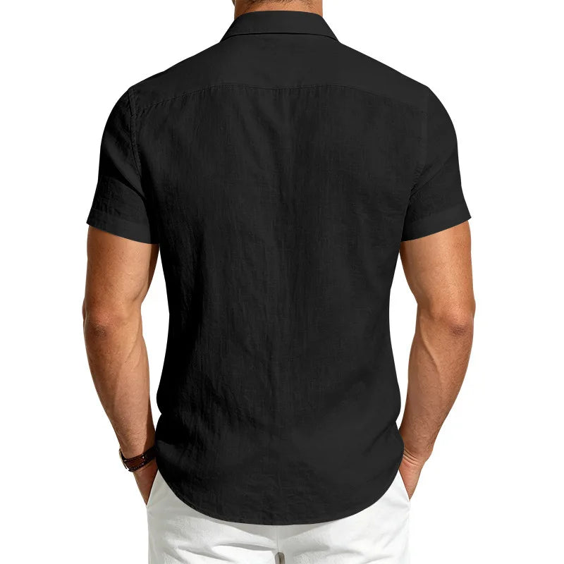 European and American Linen Top Men's Retro Casual Short-Sleeved Lapel Loose Beach Button-Up Shirt