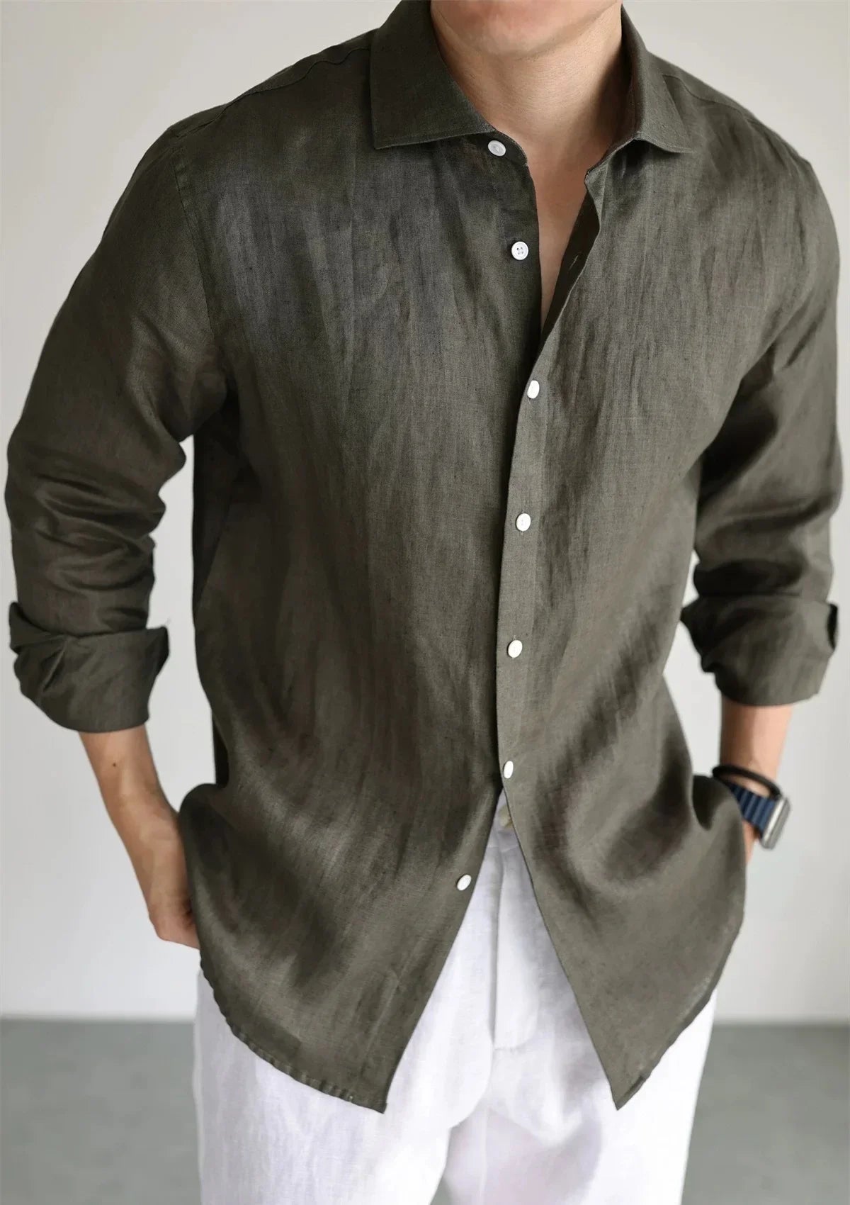 Men's Linen Shirt Cotton Blend Long Sleeve Button Down Casual Loose Fit Summer Breathable Tops Old Money Aesthetic Solid Color