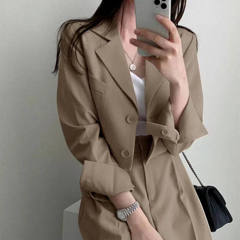 Suit Coat 2 Piece Set Women Blazer Jacket Straight Pants.