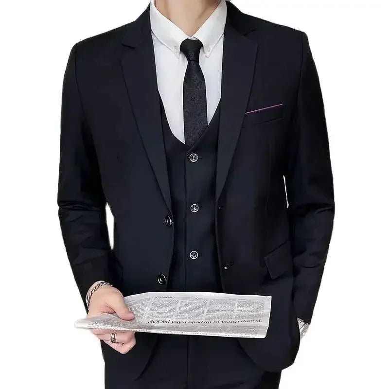 Suit (Blazer+ Vest + Pants) Men's Fashion Casual Outdoor Gentleman Business Wedding Formal Dress British Style Wedding Suit