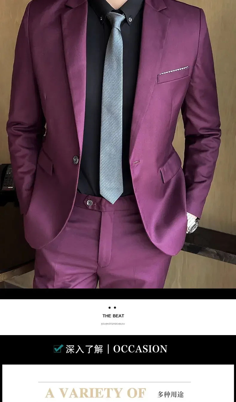 Suit (Blazer+ Vest + Pants) Men's Fashion Casual Outdoor Gentleman Business Wedding Formal Dress British Style Wedding Suit