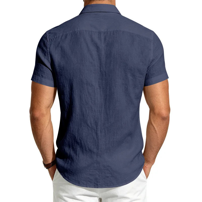 European and American Linen Top Men's Retro Casual Short-Sleeved Lapel Loose Beach Button-Up Shirt