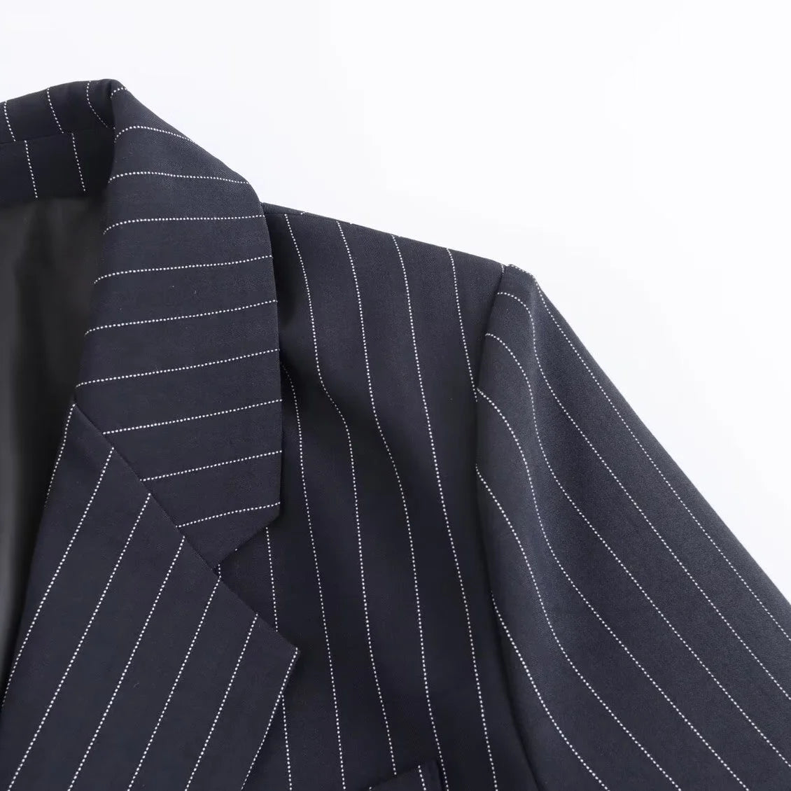 BSAY Blazers for Women Fashion Autumn Winter Loose Fine Stripes Long Sleeve Double-breasted Suits Jacket Chic Female Suit Coat