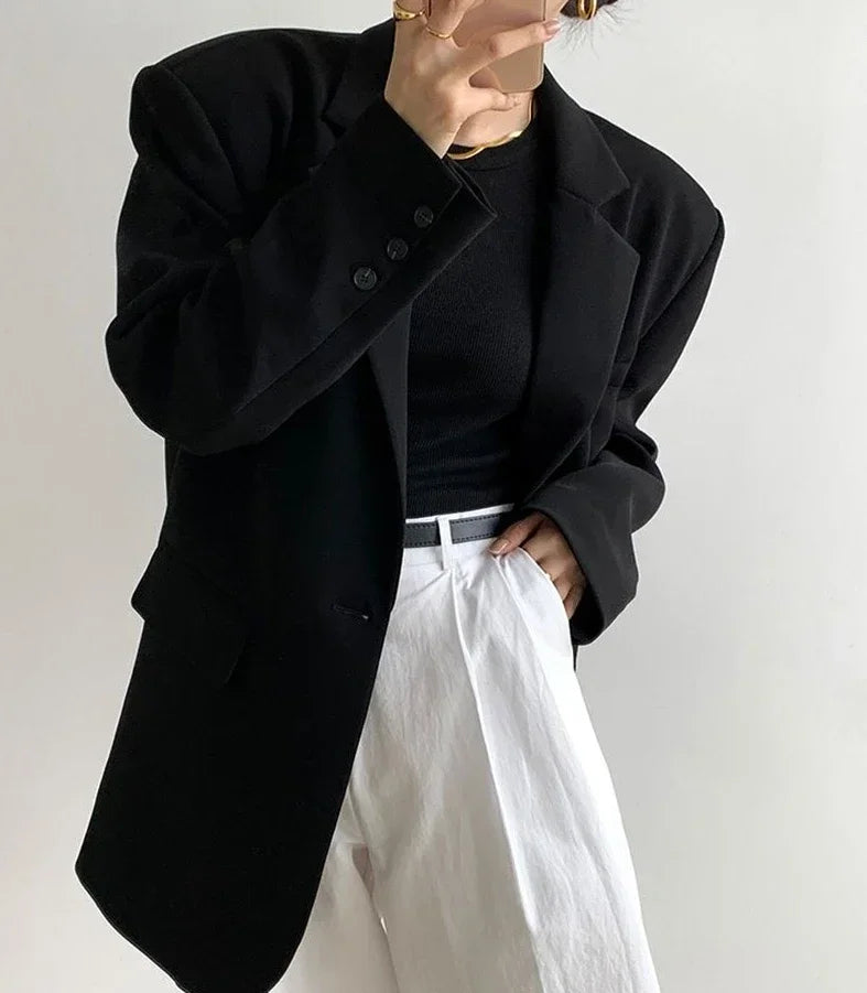 Gray Blazer Woman Black Jacket Outerwears Solid Over Clothes Coats for Women Dress Loose Long Korean Reviews Many Outdoor New In