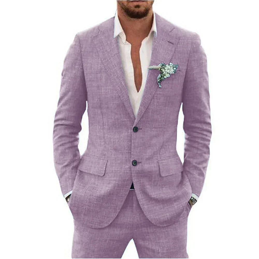 Men's Suits Casual Coat fitted tuxedo for groomsmen linen suit Full men's suits 2-piece jacket and pants Summer beach